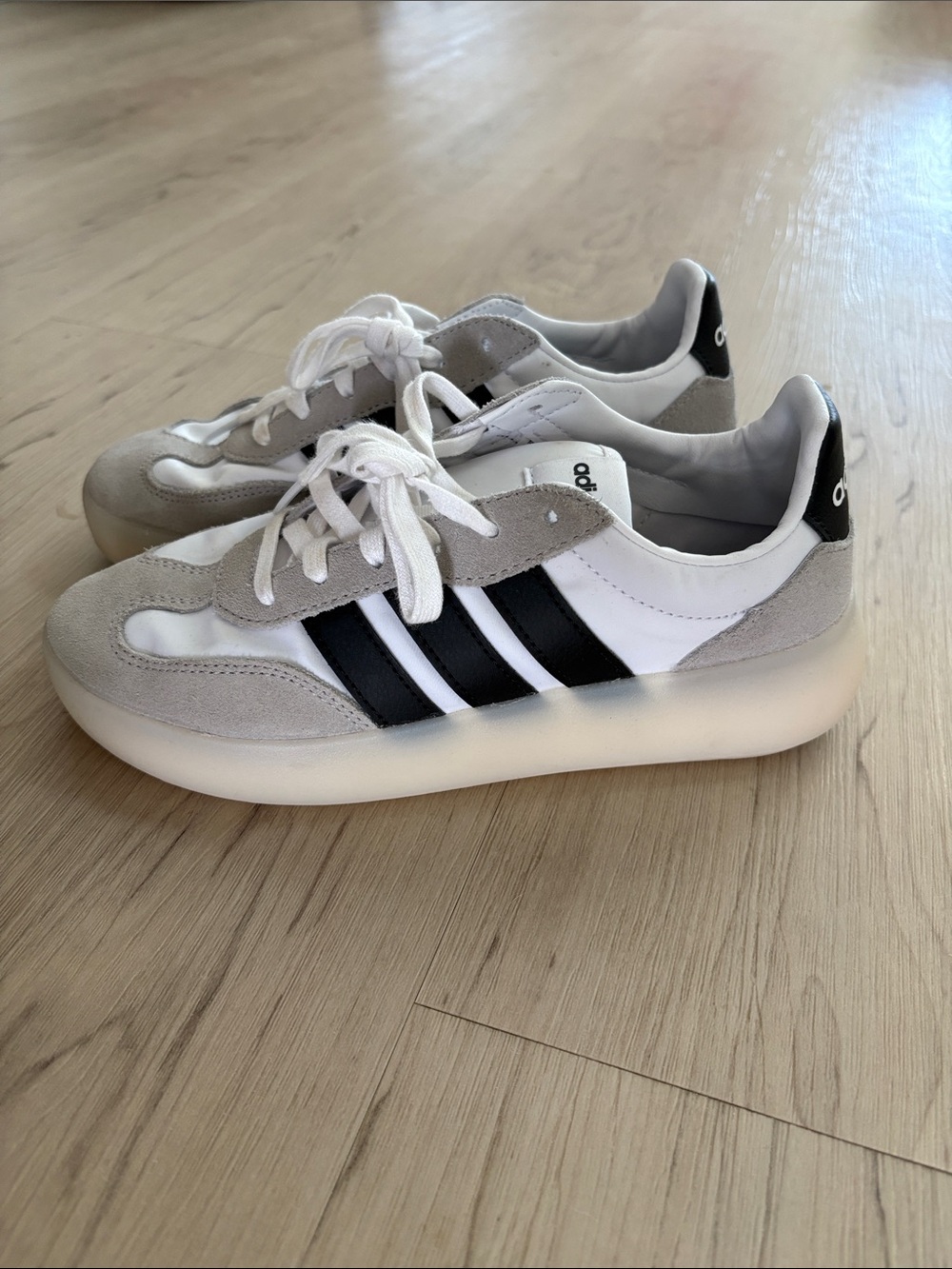 Adidas Barredo Decode White, Light Gray & Black Suede-Trim Sneakers